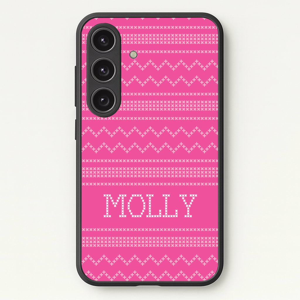 Personalised Christmas Jumper Pink - Personalised Christmas Phone Case for Galaxy S24FE