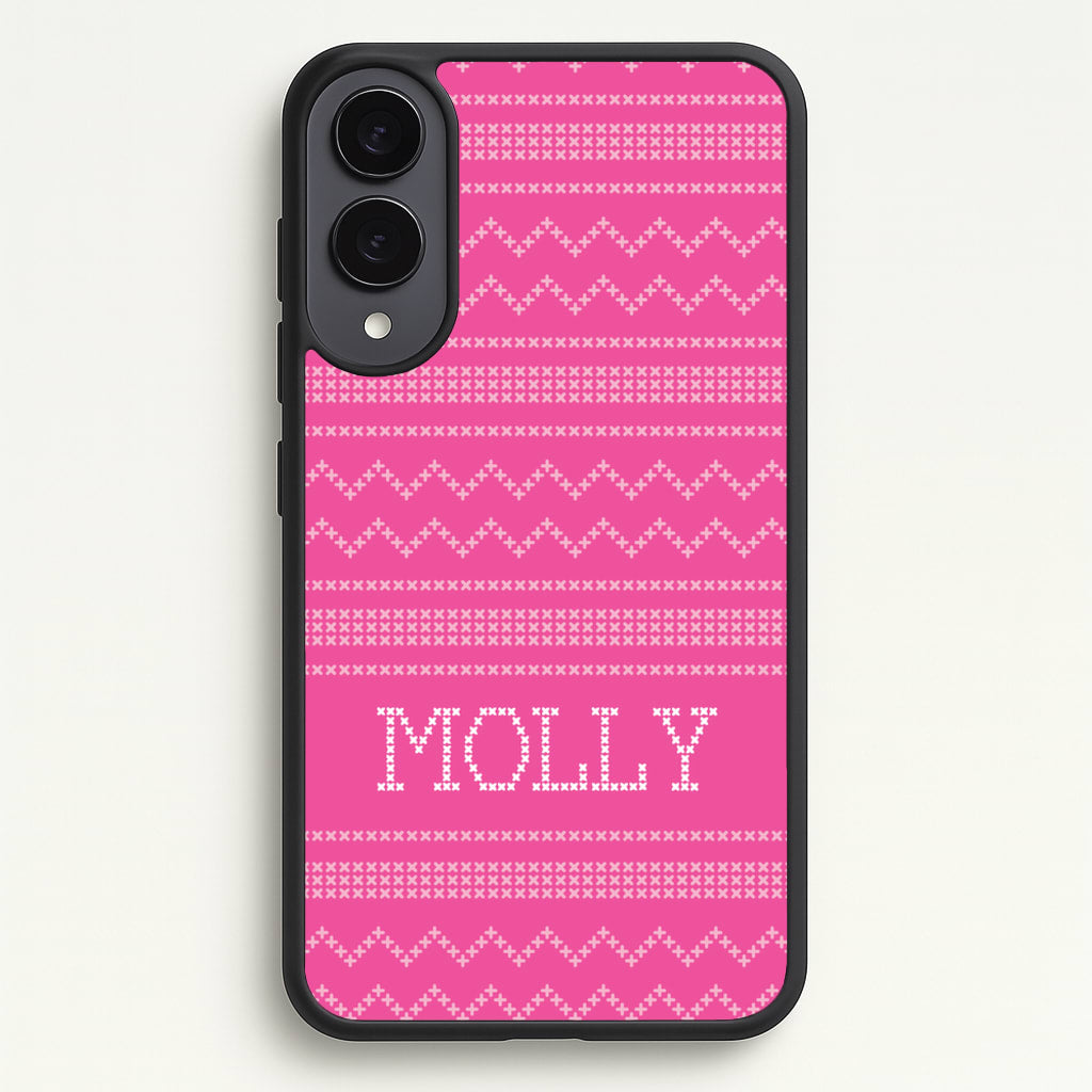 Personalised Christmas Jumper Pink - Personalised Christmas Phone Case for Galaxy S25 Edge
