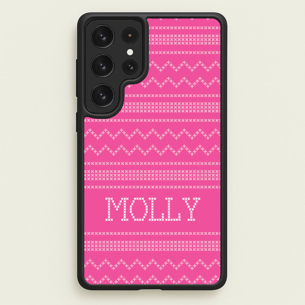 Personalised Christmas Jumper Pink - Personalised Christmas Phone Case for Galaxy S23 Ultra
