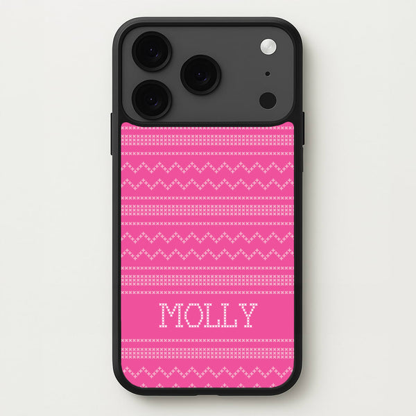 Personalised Christmas Jumper Pink Phone Case for iPhone 17 Pro