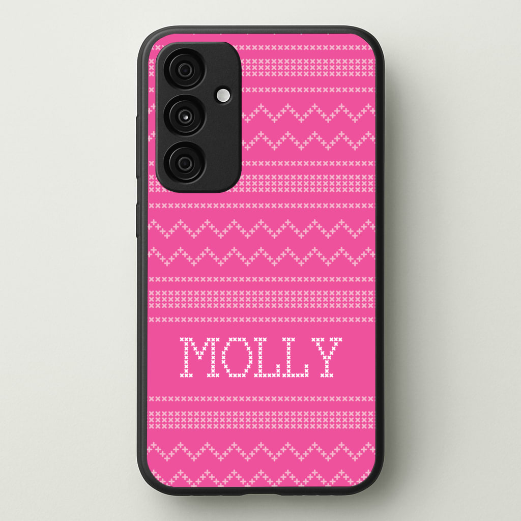 Personalised Christmas Jumper Pink - Personalised Christmas Phone Case for Galaxy A35