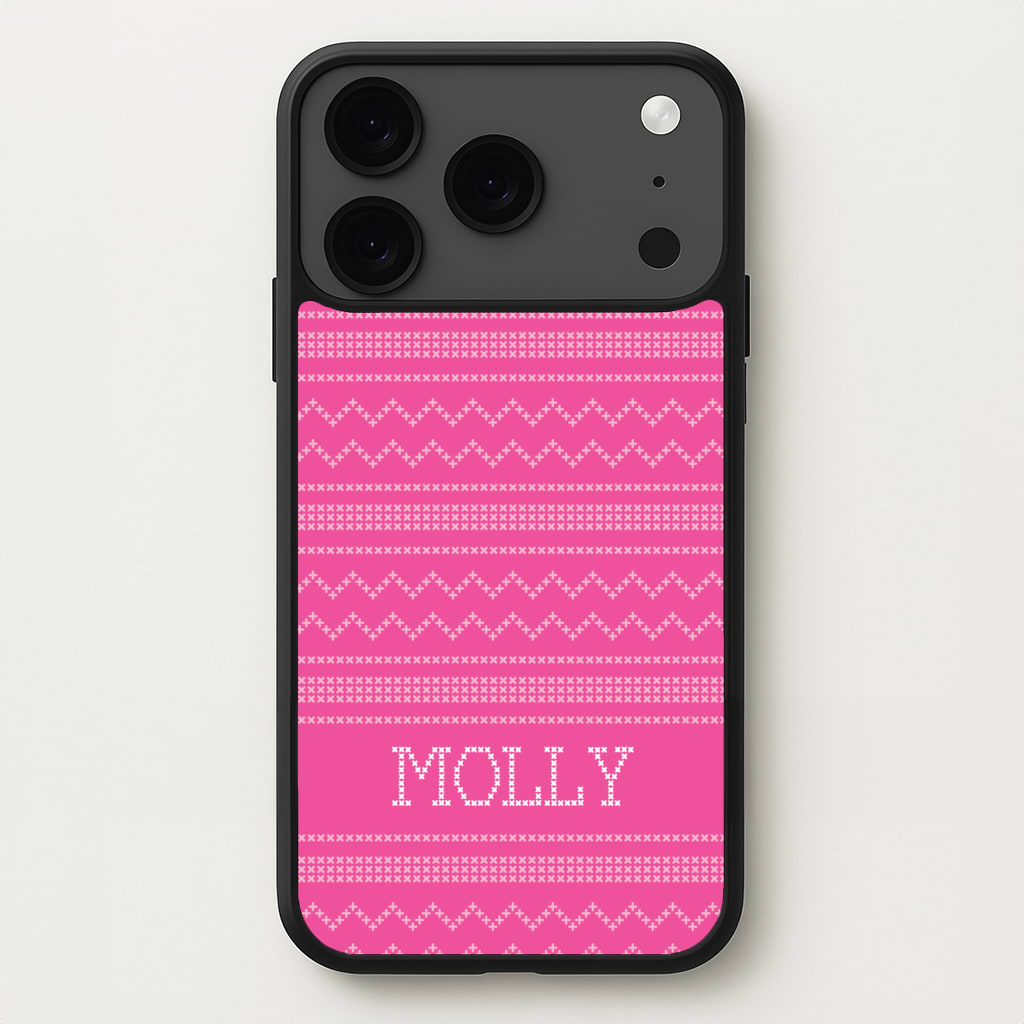 Personalised Christmas Jumper Pink Phone Case for iPhone 17 Pro Max