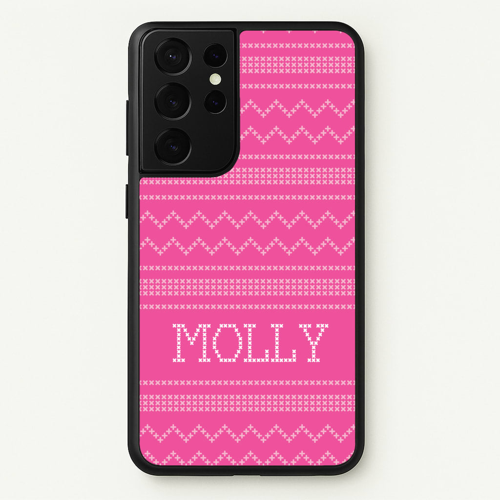 Personalised Christmas Jumper Pink - Personalised Christmas Phone Case for Galaxy S21 Ultra