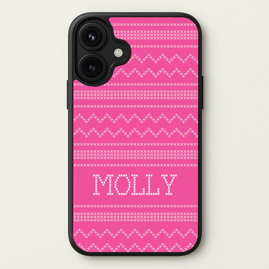 Personalised Christmas Jumper Pink Phone Case for iPhone 17