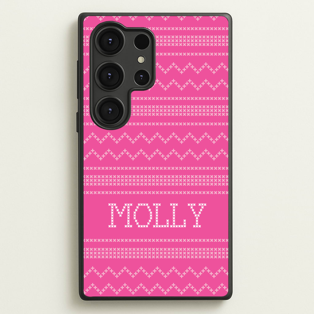 Personalised Christmas Jumper Pink - Personalised Christmas Phone Case for Galaxy S25 Ultra