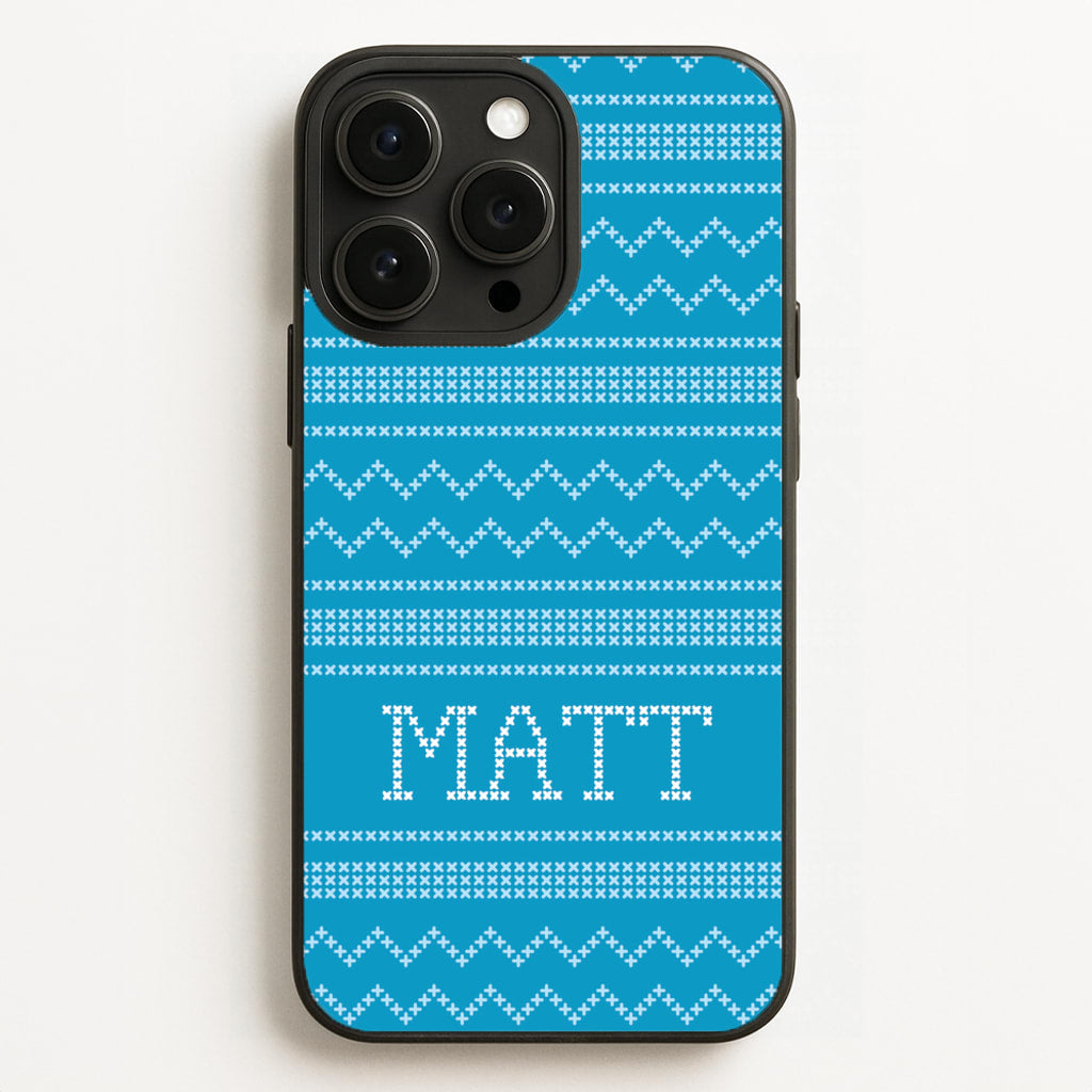 Personalised Christmas Jumper Blue - Personalised Christmas Phone Case for iPhone 16 Pro Max