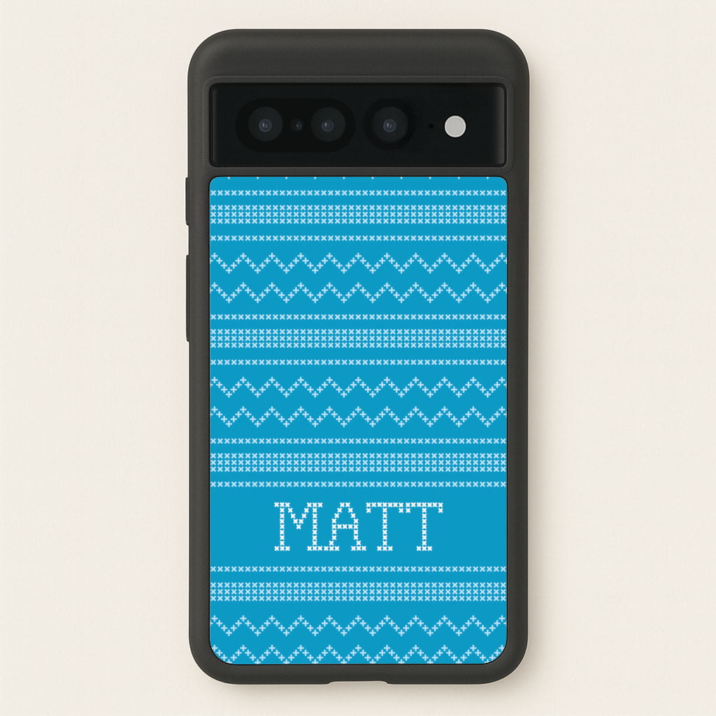 Personalised Christmas Jumper Blue - Personalised Christmas Phone Case for Google Pixel 7 Pro