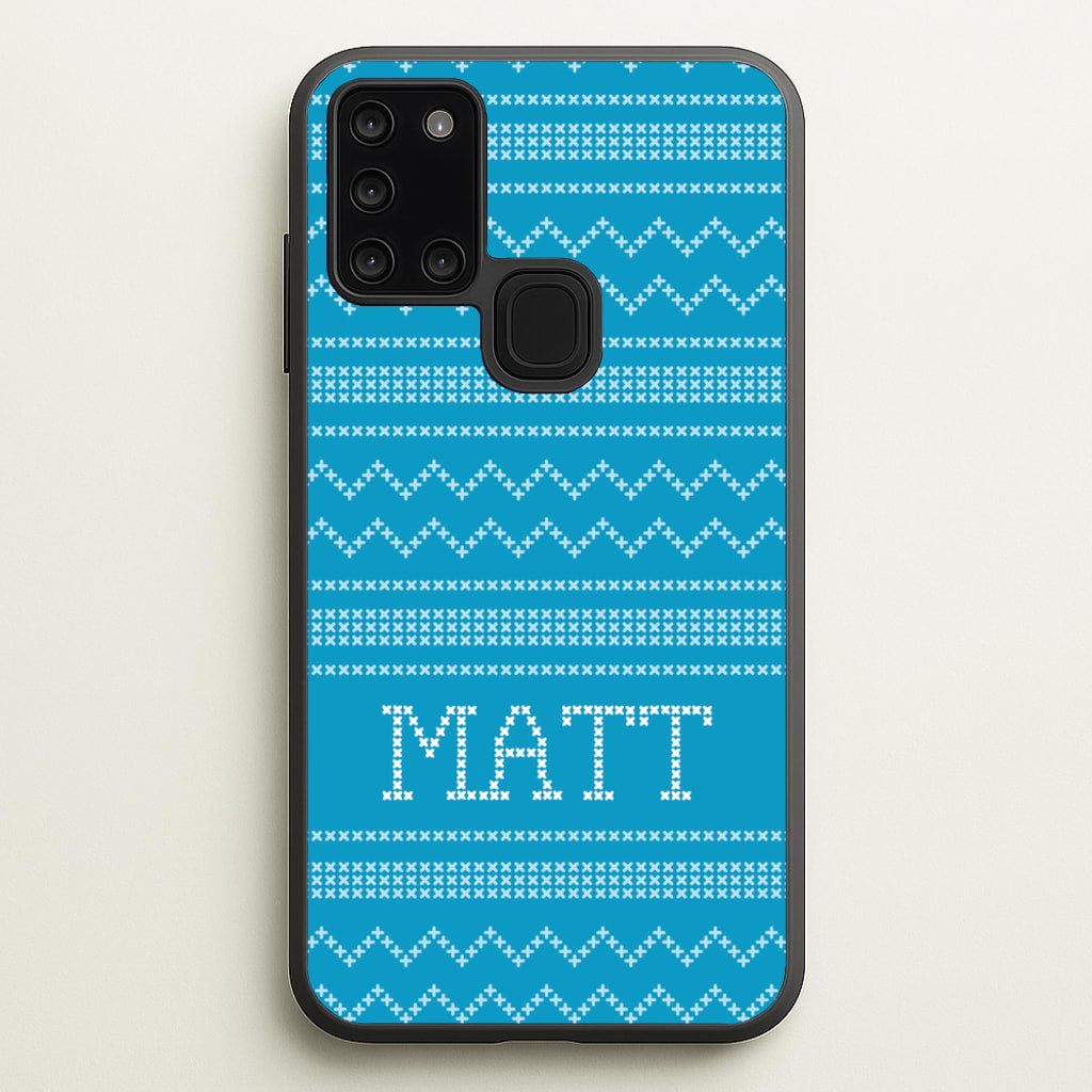 Personalised Christmas Jumper Blue - Personalised Christmas Phone Case for Galaxy A21s