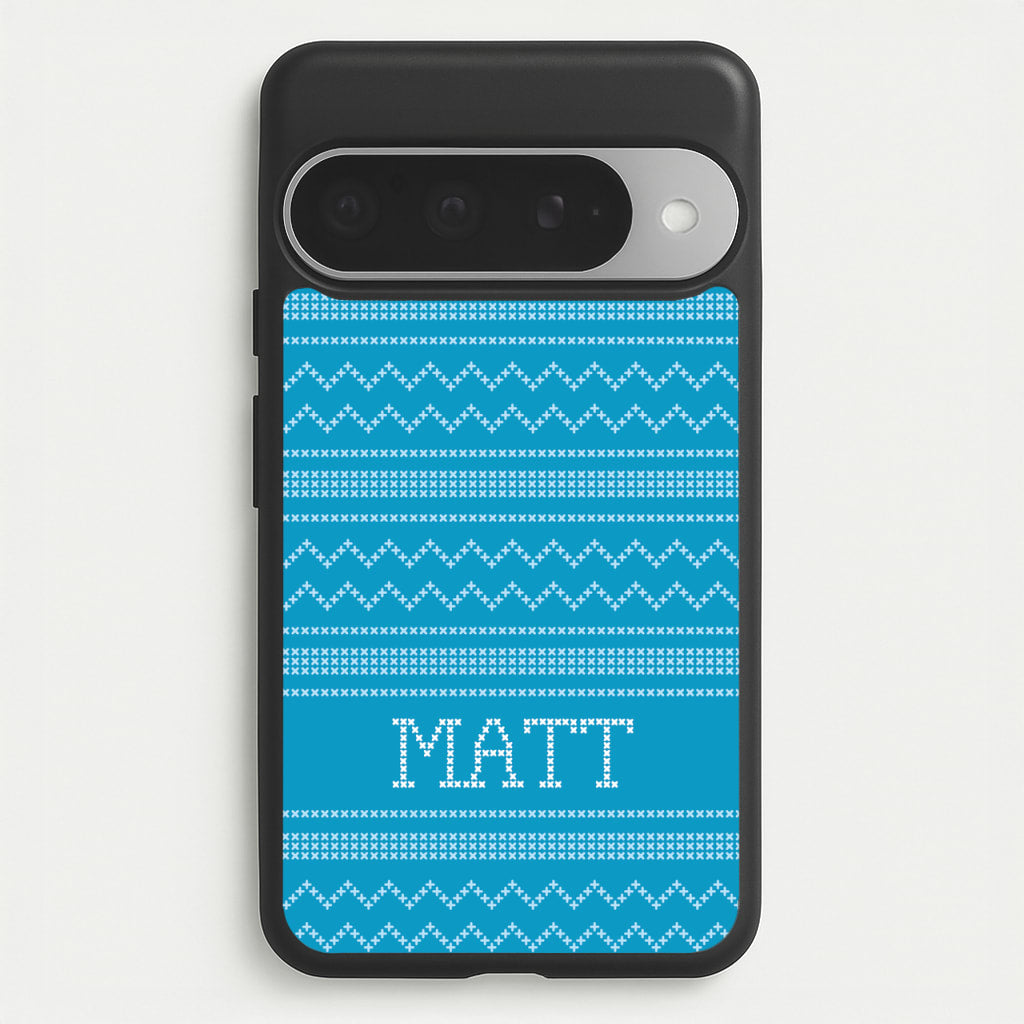 Personalised Christmas Jumper Blue Phone Case for Google Pixel 10 Pro XL