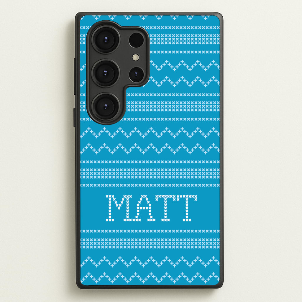 Personalised Christmas Jumper Blue - Personalised Christmas Phone Case for Galaxy S25 Ultra