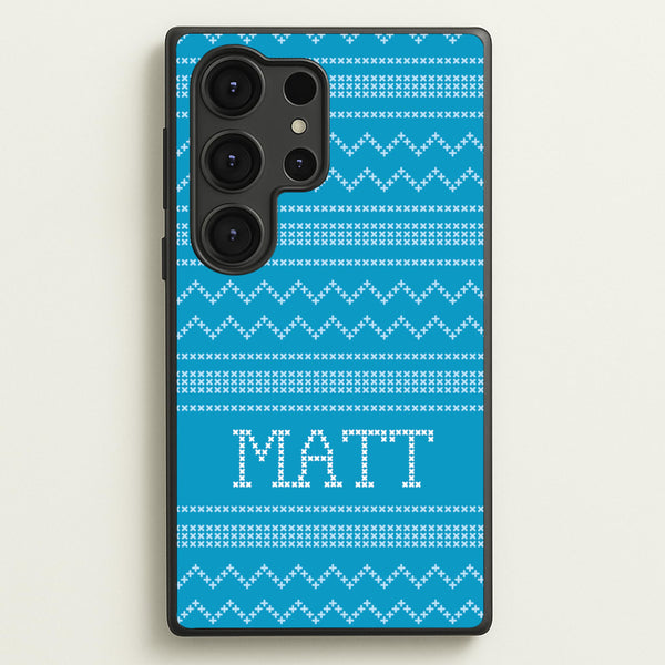 Personalised Christmas Jumper Blue - Personalised Christmas Phone Case for Galaxy S25 Ultra
