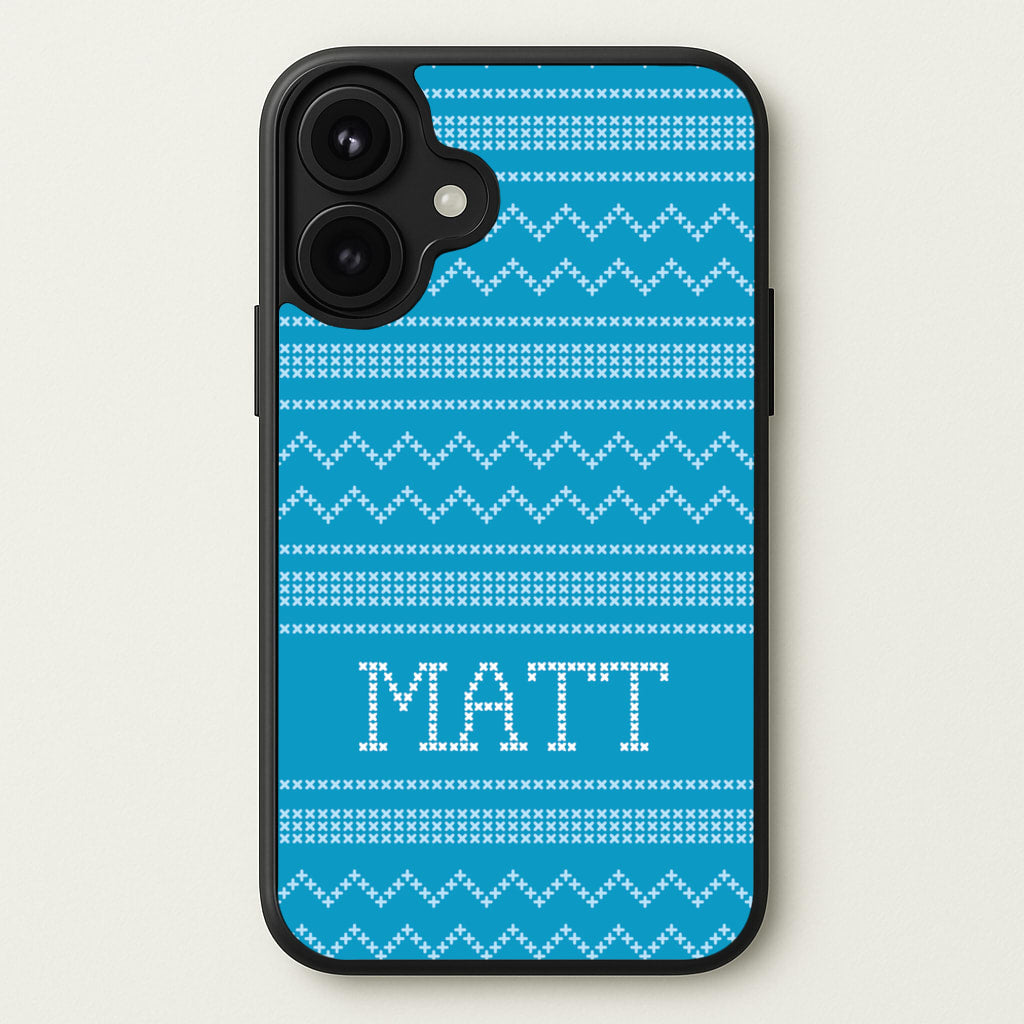 Personalised Christmas Jumper Blue Phone Case for iPhone 17
