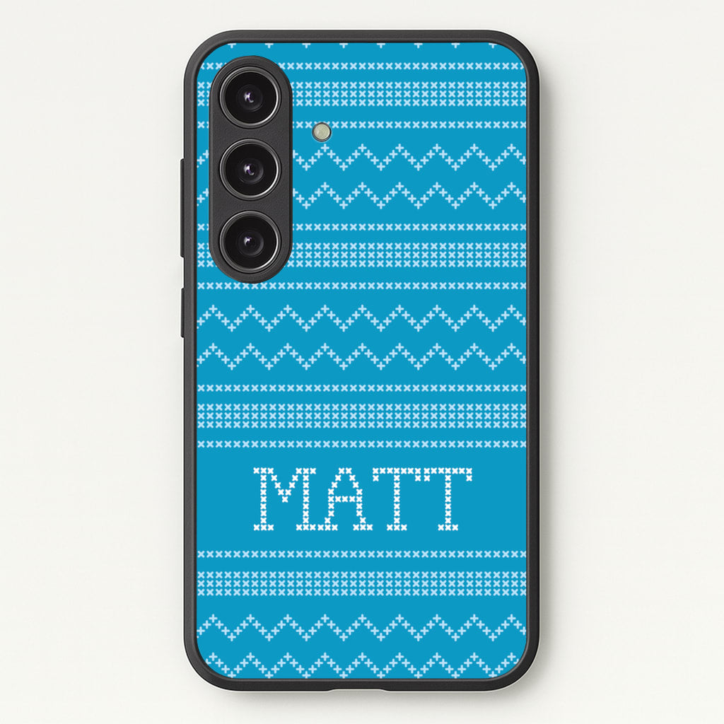 Personalised Christmas Jumper Blue - Personalised Christmas Phone Case for Galaxy S25 Plus