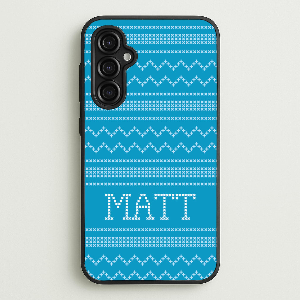 Personalised Christmas Jumper Blue - Personalised Christmas Phone Case for Galaxy A14