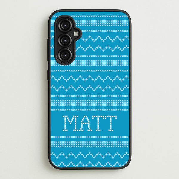 Personalised Christmas Jumper Blue - Personalised Christmas Phone Case for Galaxy A14