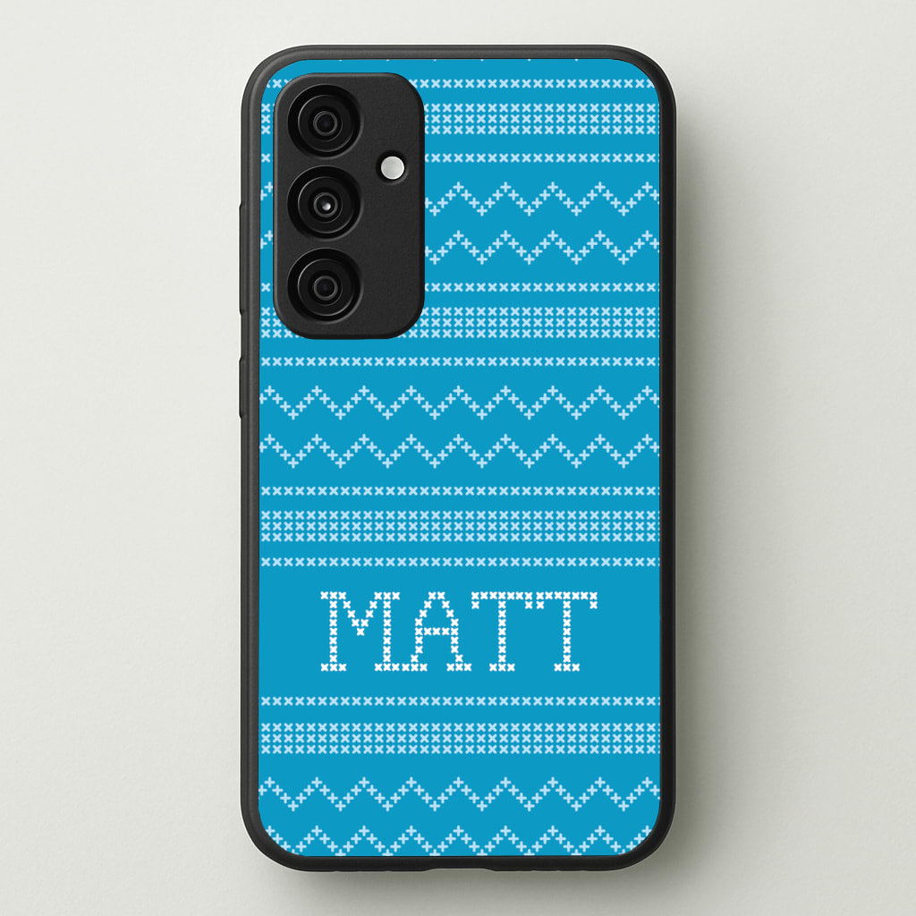 Personalised Christmas Jumper Blue - Personalised Christmas Phone Case for Galaxy A55