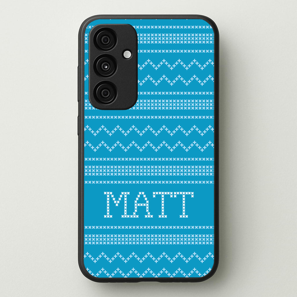 Personalised Christmas Jumper Blue - Personalised Christmas Phone Case for Galaxy A35