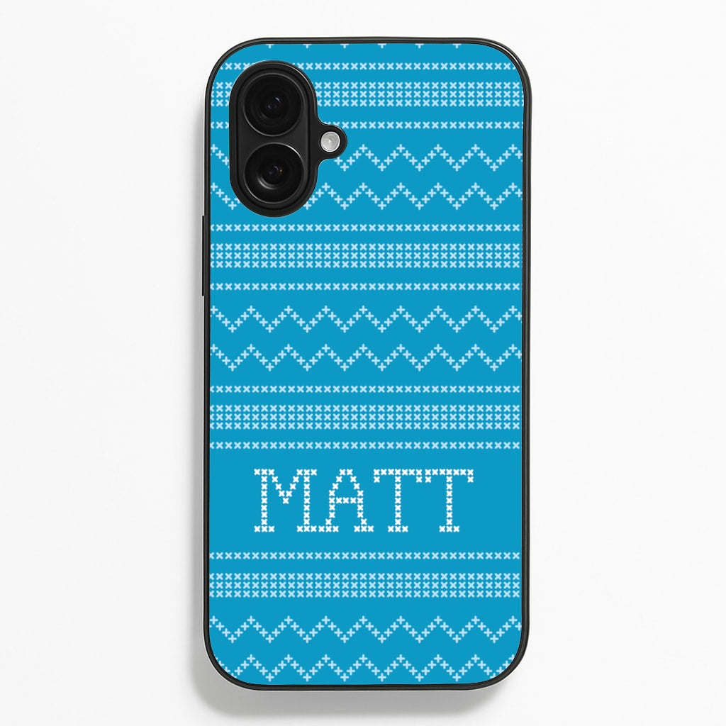Personalised Christmas Jumper Blue - Personalised Christmas Phone Case for iPhone 16 Plus