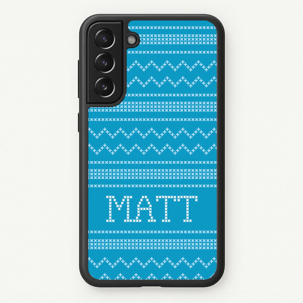 Personalised Christmas Jumper Blue - Personalised Christmas Phone Case for Galaxy S21FE