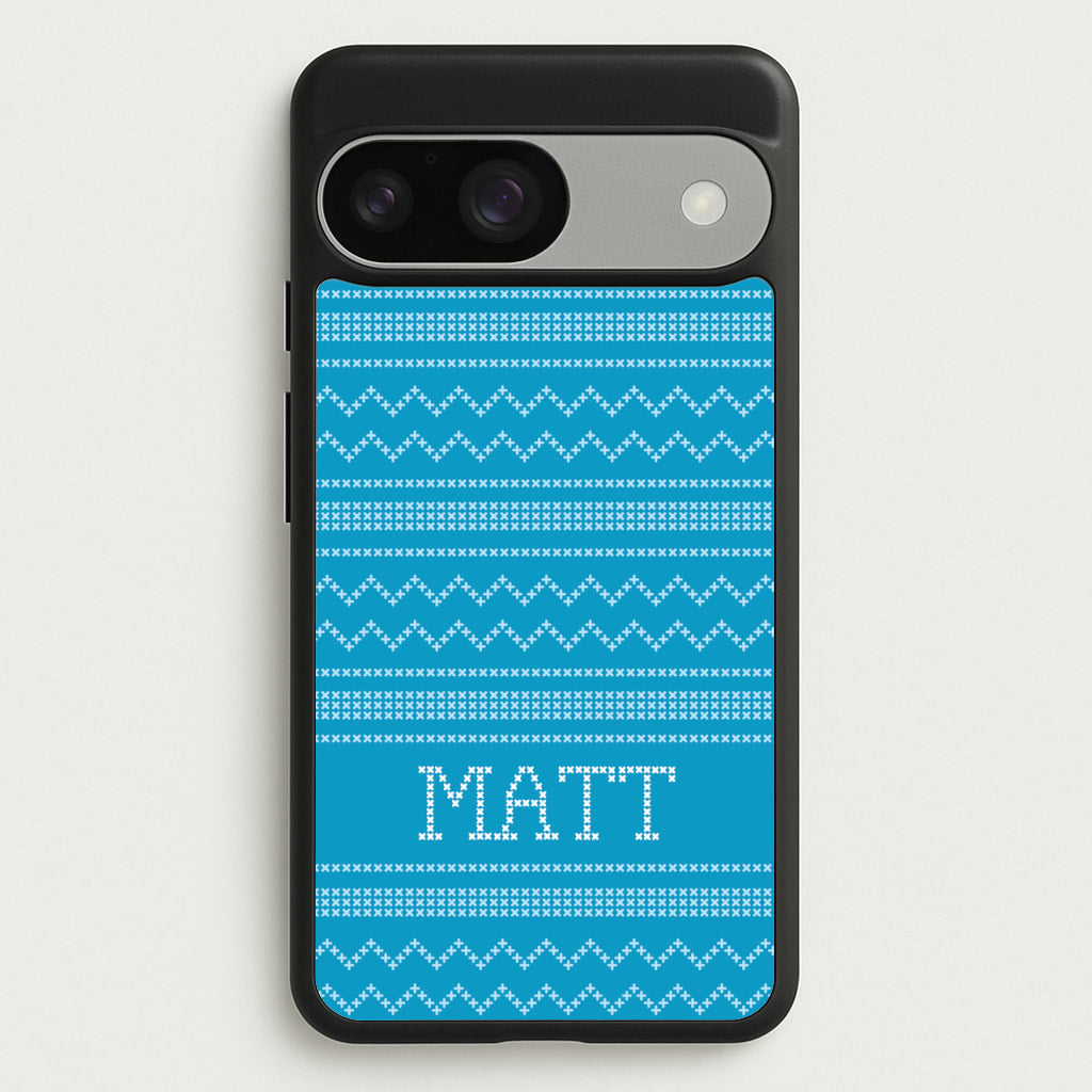 Personalised Christmas Jumper Blue - Personalised Christmas Phone Case for Google Pixel 9 / 9 Pro