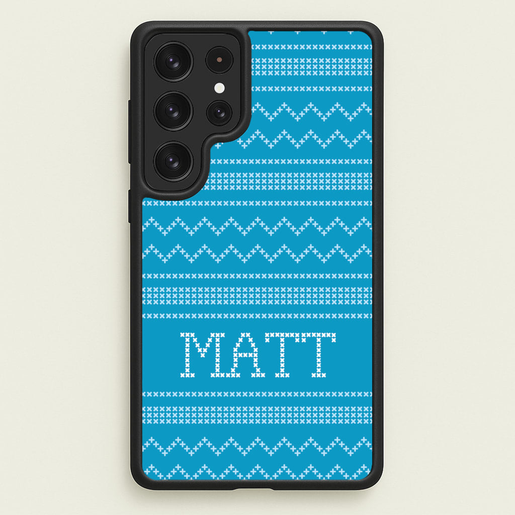 Personalised Christmas Jumper Blue - Personalised Christmas Phone Case for Galaxy S23 Ultra