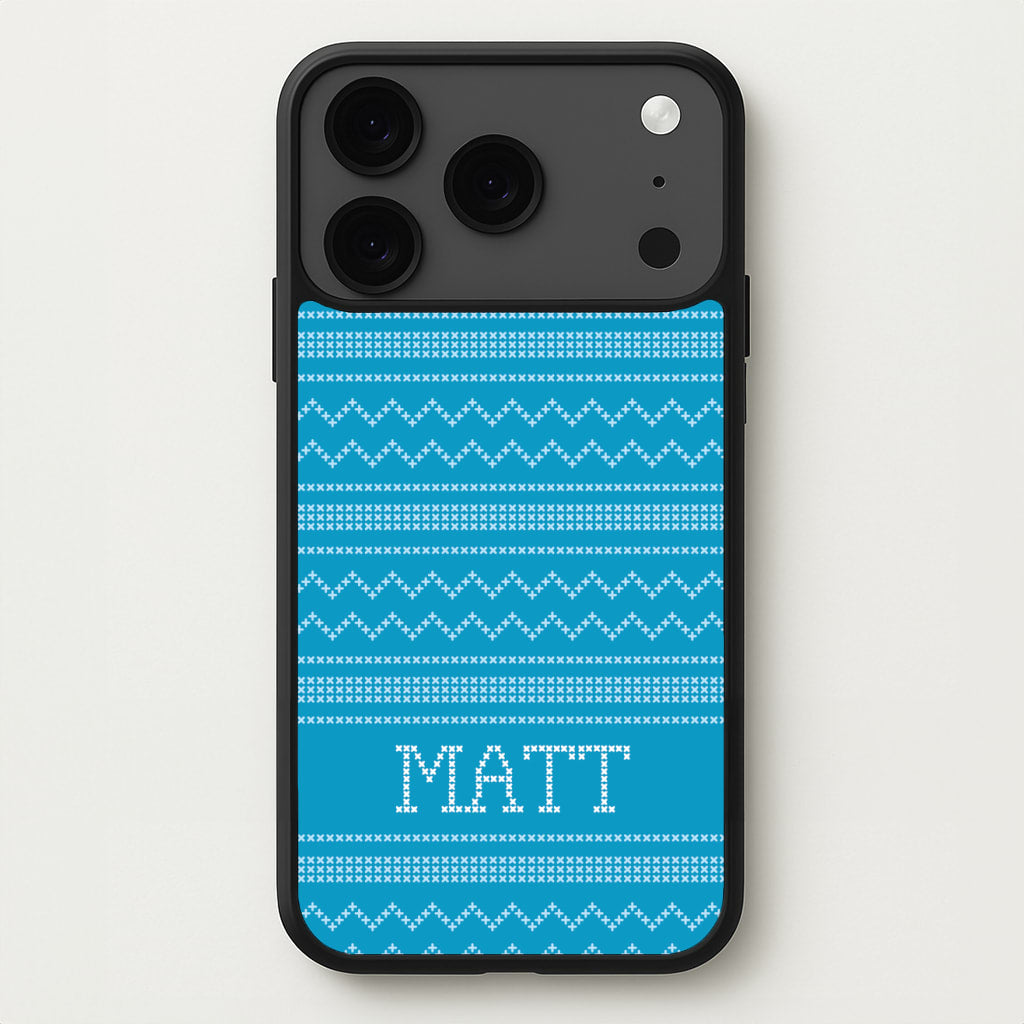 Personalised Christmas Jumper Blue Phone Case for iPhone 17 Pro