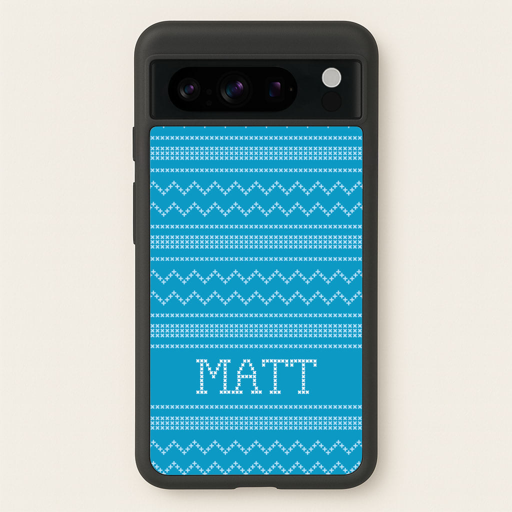 Personalised Christmas Jumper Blue - Personalised Christmas Phone Case for Google Pixel 8 Pro