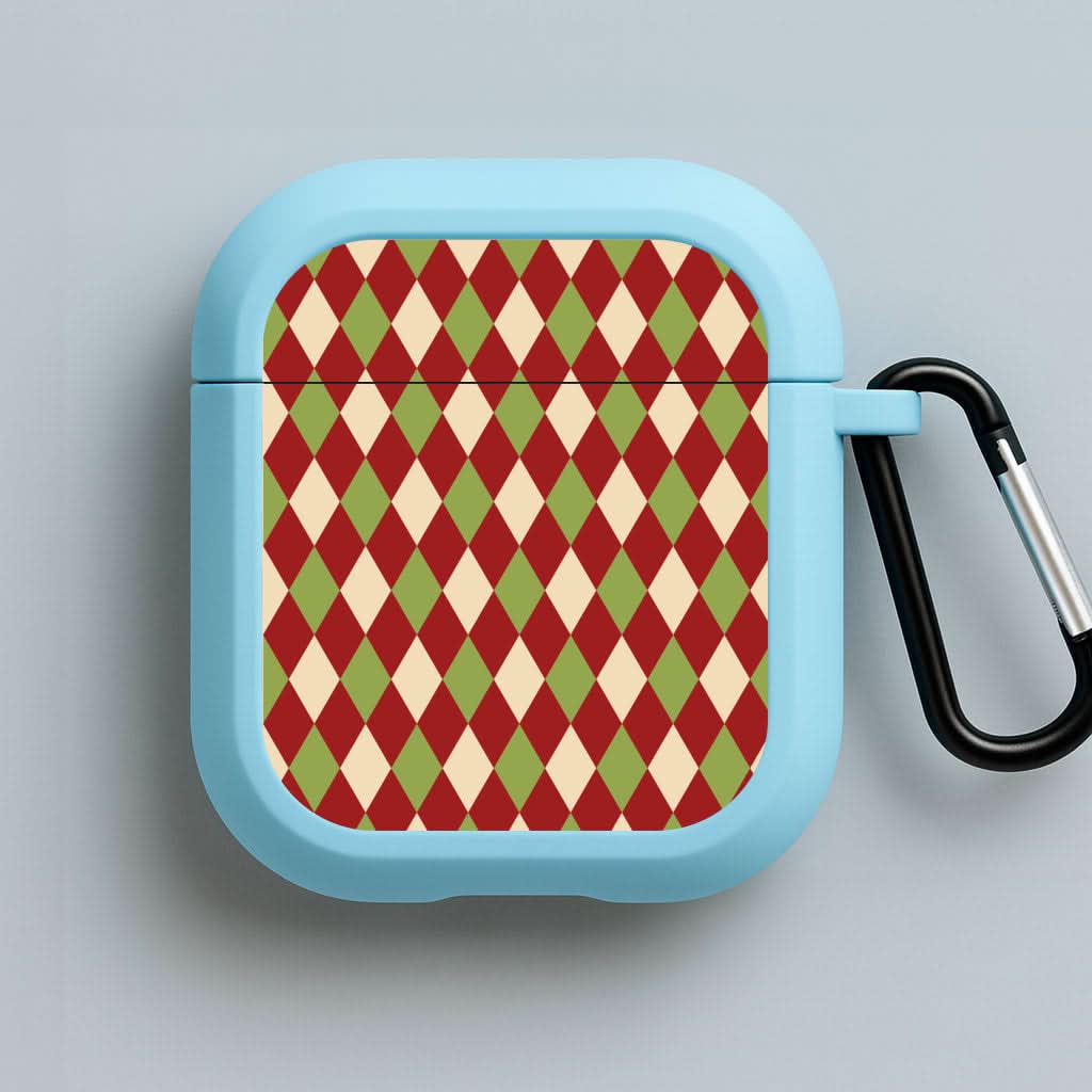 Red And Green Argyle Christmas Pattern Blue AirPods Case