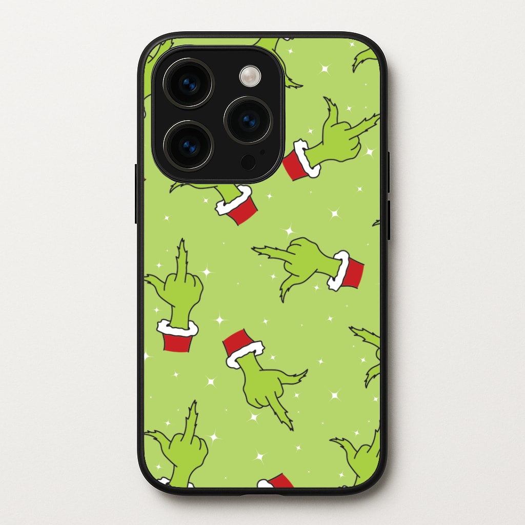 Green Middle Finger Christmas Pattern iPhone 15 Pro Case