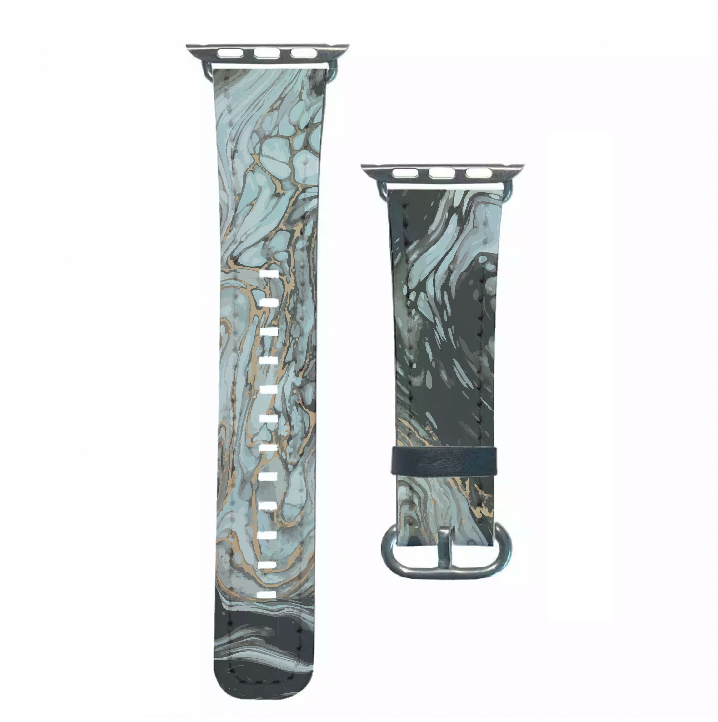 Black And Gold Cloudy Marble Apple Watch Strap