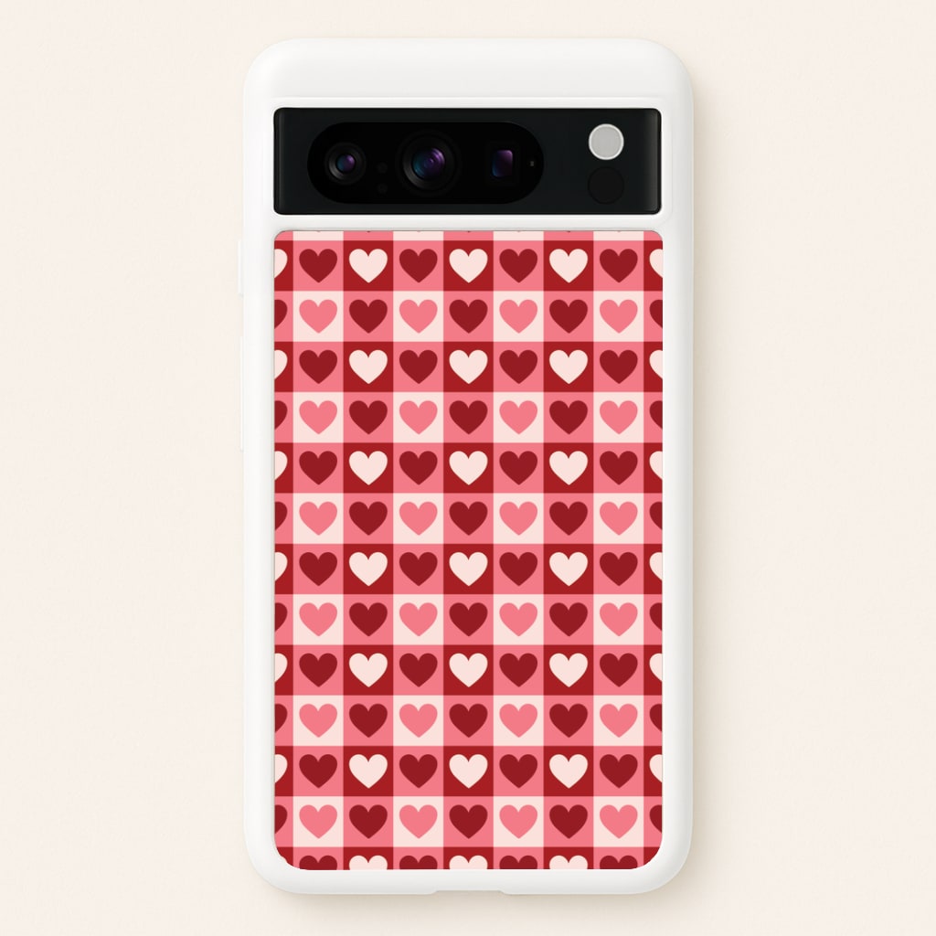 Pink Tartan Love Hearts Pattern Google Pixel 8 Pro Case