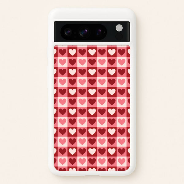 Pink Tartan Love Hearts Pattern Google Pixel 8 Pro Case