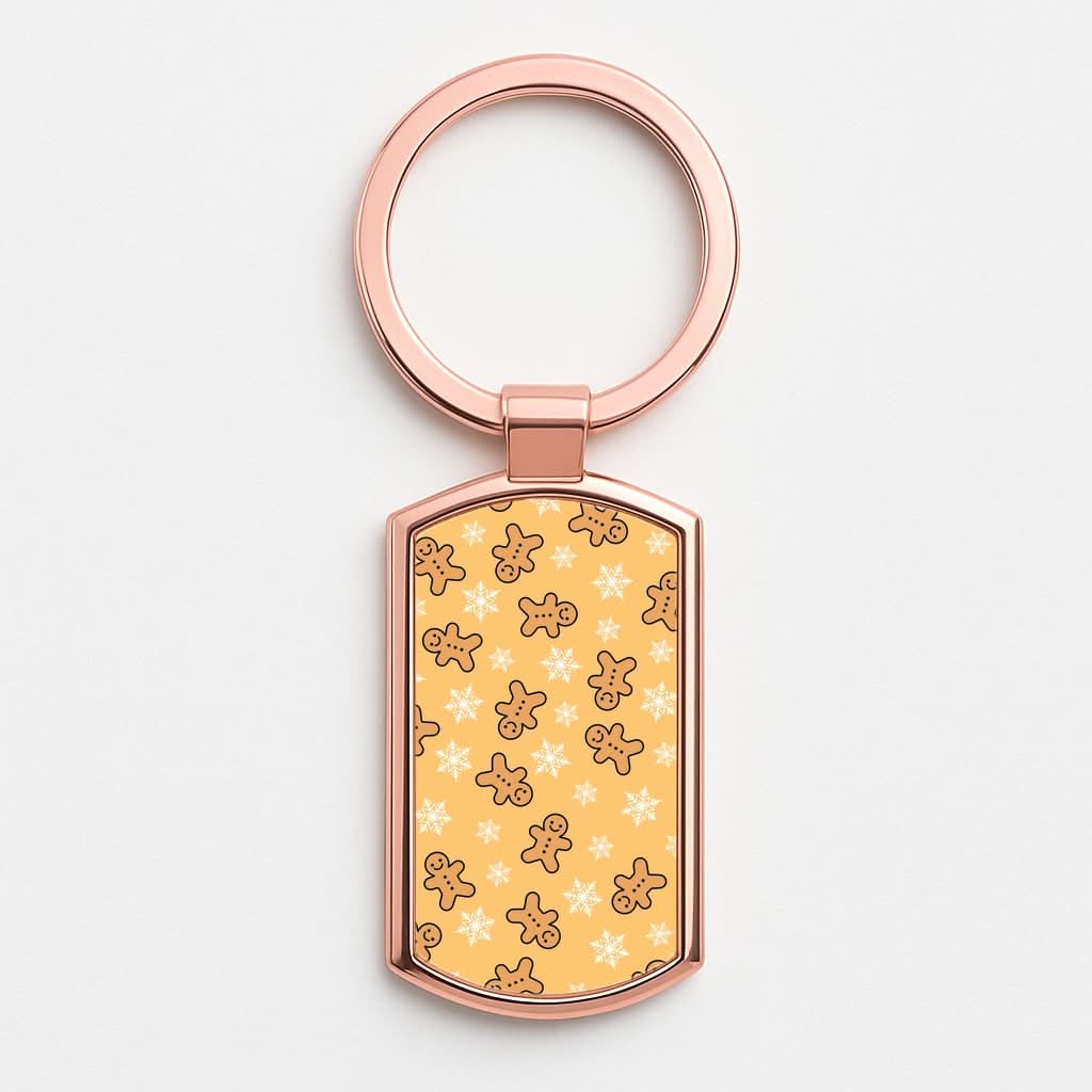 Cute Gingerbread And Snowflakes Pattern Rose Gold Keyring