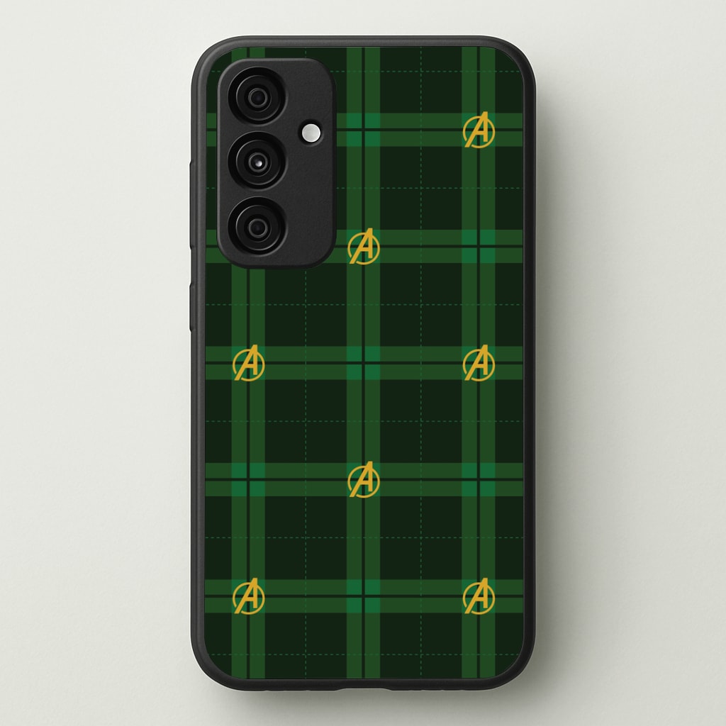 Superhero Team Green Tartan Pattern Galaxy A15 Case