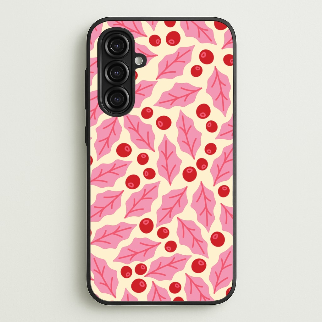Pink Holly And Berries Pattern Galaxy A16 Case
