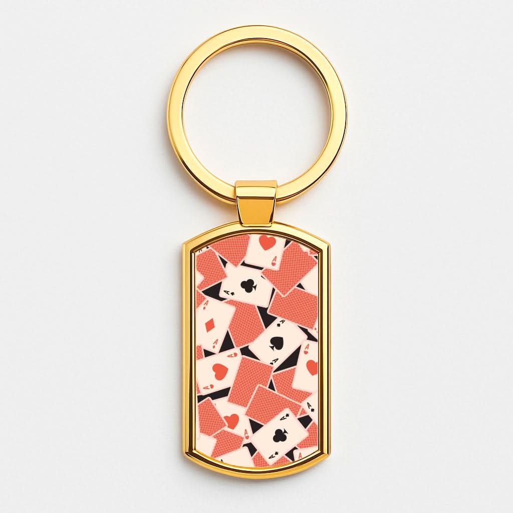 Playing Cards Collage Pattern Gold Keyring