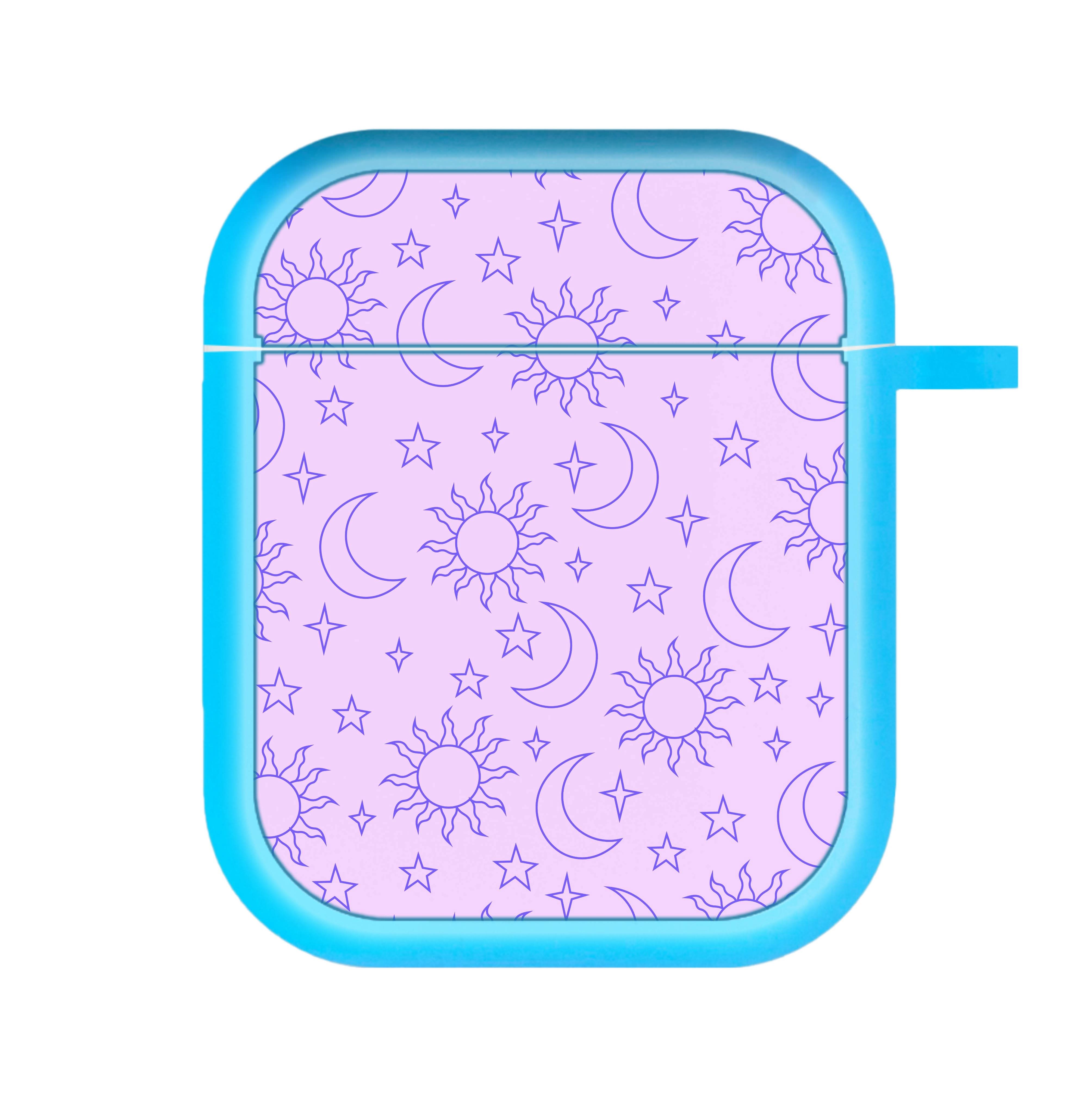Sun, Moon And Stars Pattern Mauve AirPods Case