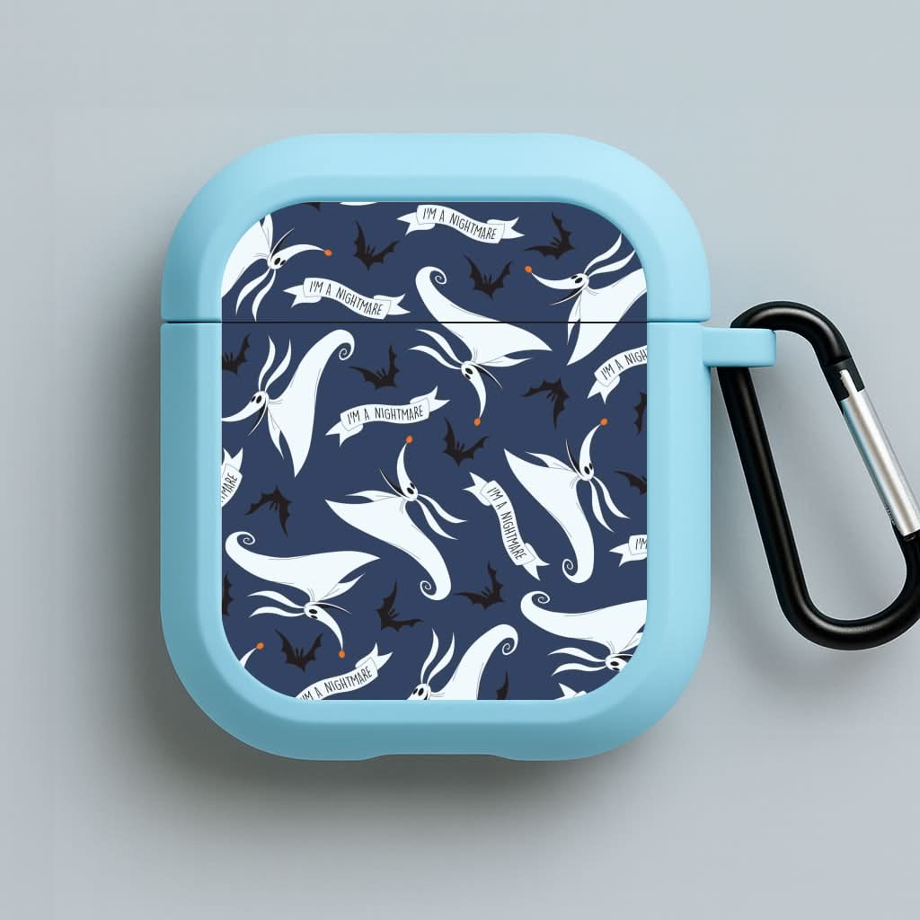 Skeleton Dog And Bats Pattern Blue AirPods Case