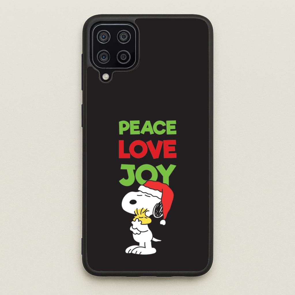 Peace, Love, Joy Christmas Cartoon Beagle Galaxy A12 Case