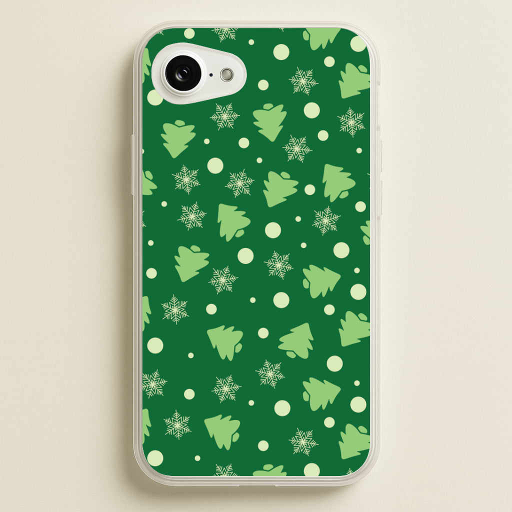 Cartoon Christmas Trees And Snowflakes Pattern iPhone 16e Case