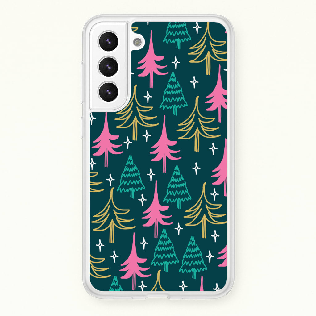 Colourful Sketched Christmas Trees Pattern Galaxy S22 Plus Case
