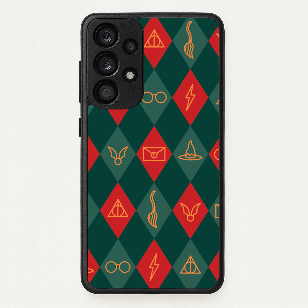 Christmas Wizard Icons Argyle Pattern Galaxy A53 Case