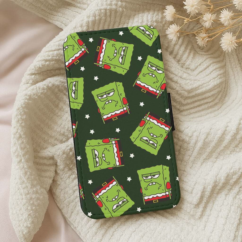 Grumpy Christmas Cartoon Sponge Pattern Leather Phone Case