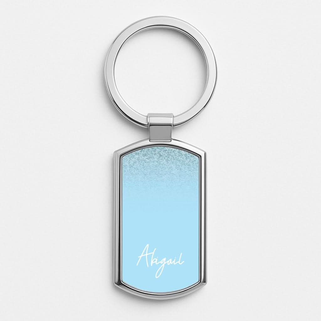 Blue Glitter Personalised Name Silver Metal Keyring