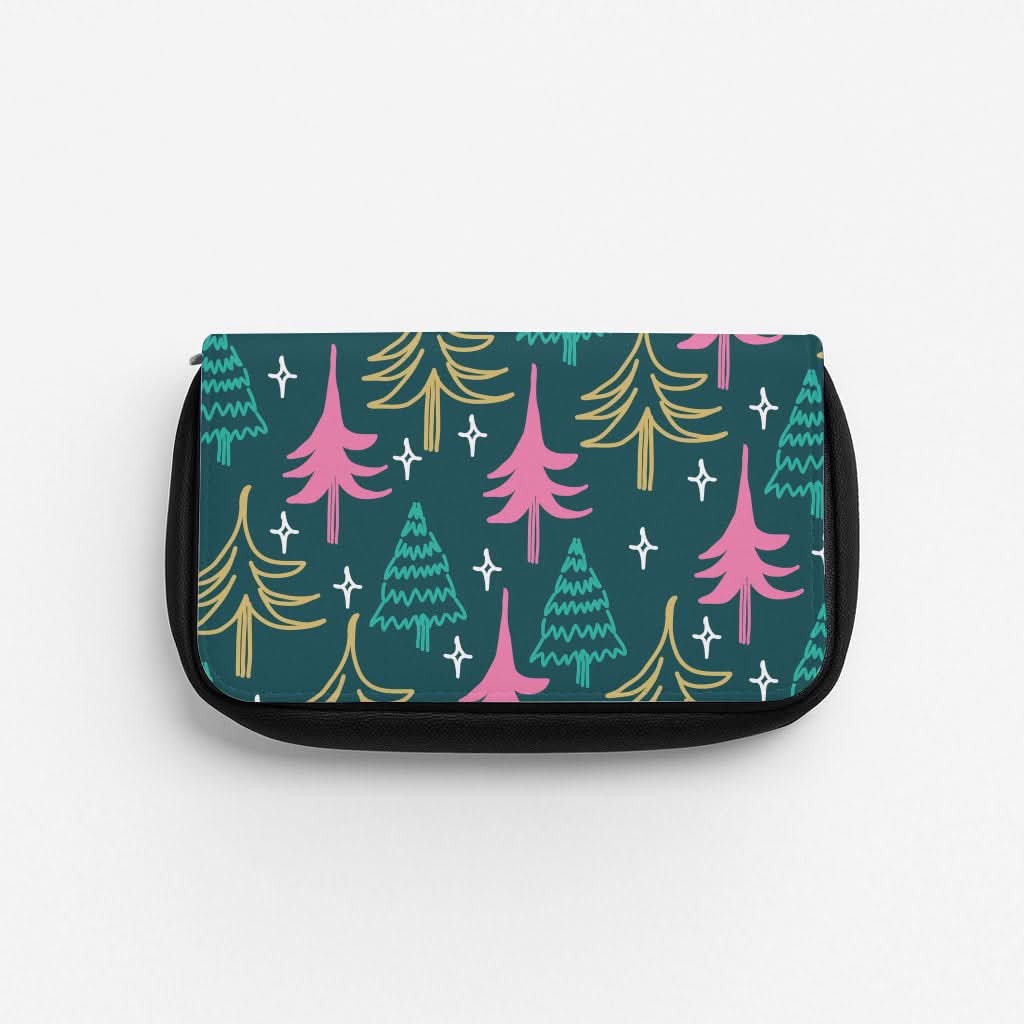 Colourful Sketched Christmas Trees Pattern Pencil Case
