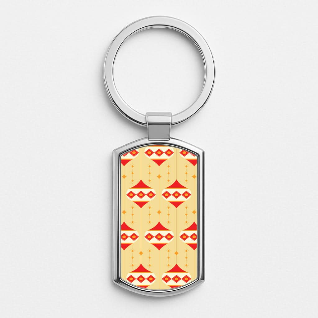 Abstract Christmas Baubles Pattern Silver Metal Keyring