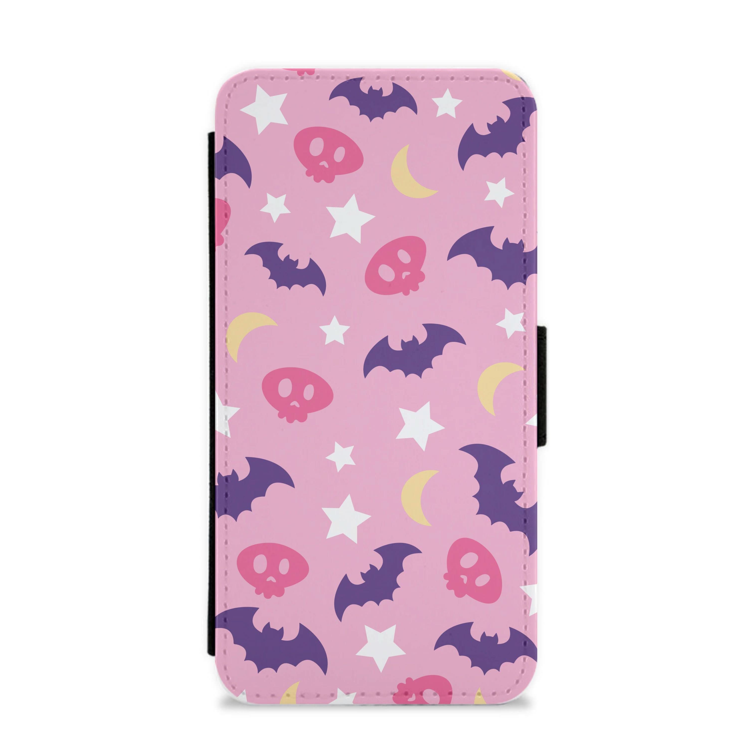 Skull, Bats And Stars Pattern Flip / Wallet Phone Case