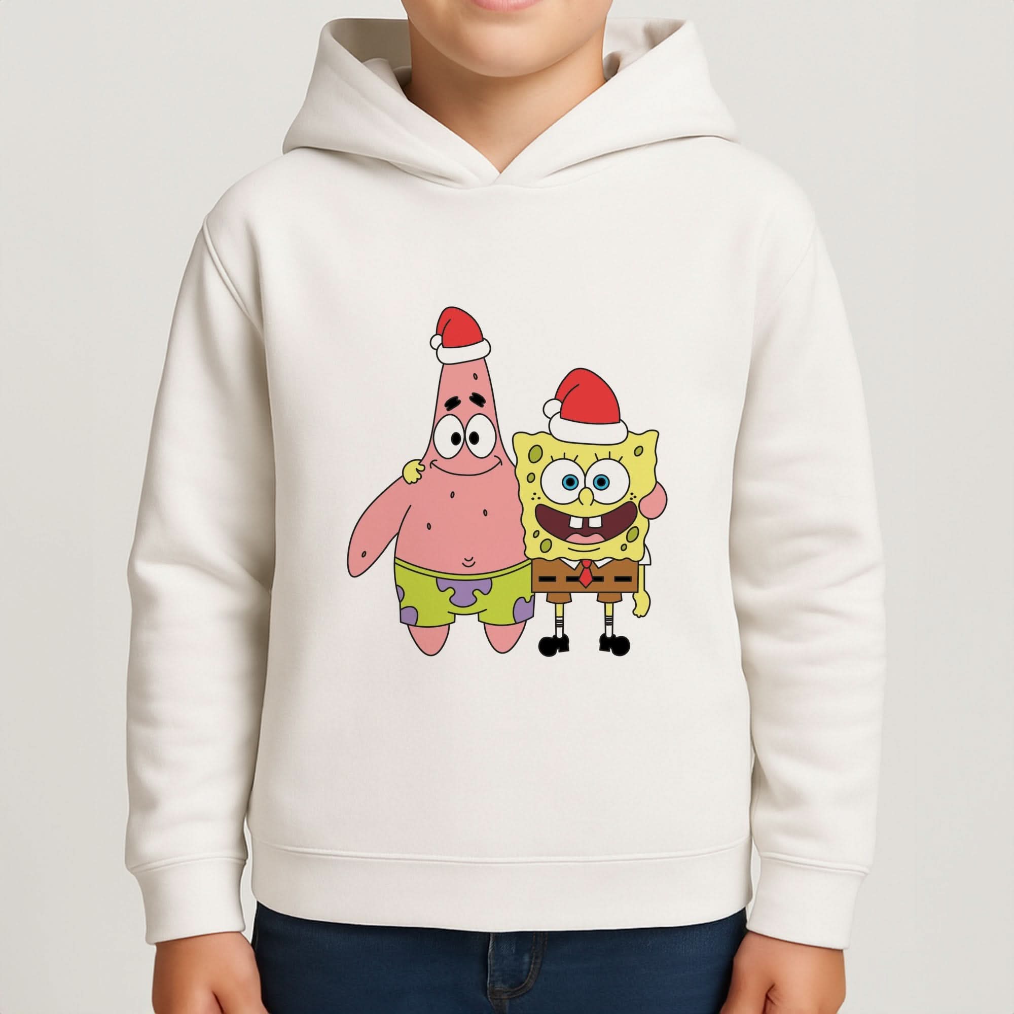 Cartoon Sponge And Starfish Christmas Hats Boys Hoodie