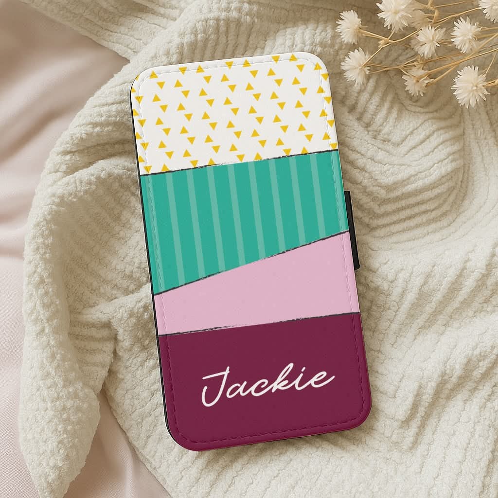 Geometric Patterns Personalised Name Leather Phone Case