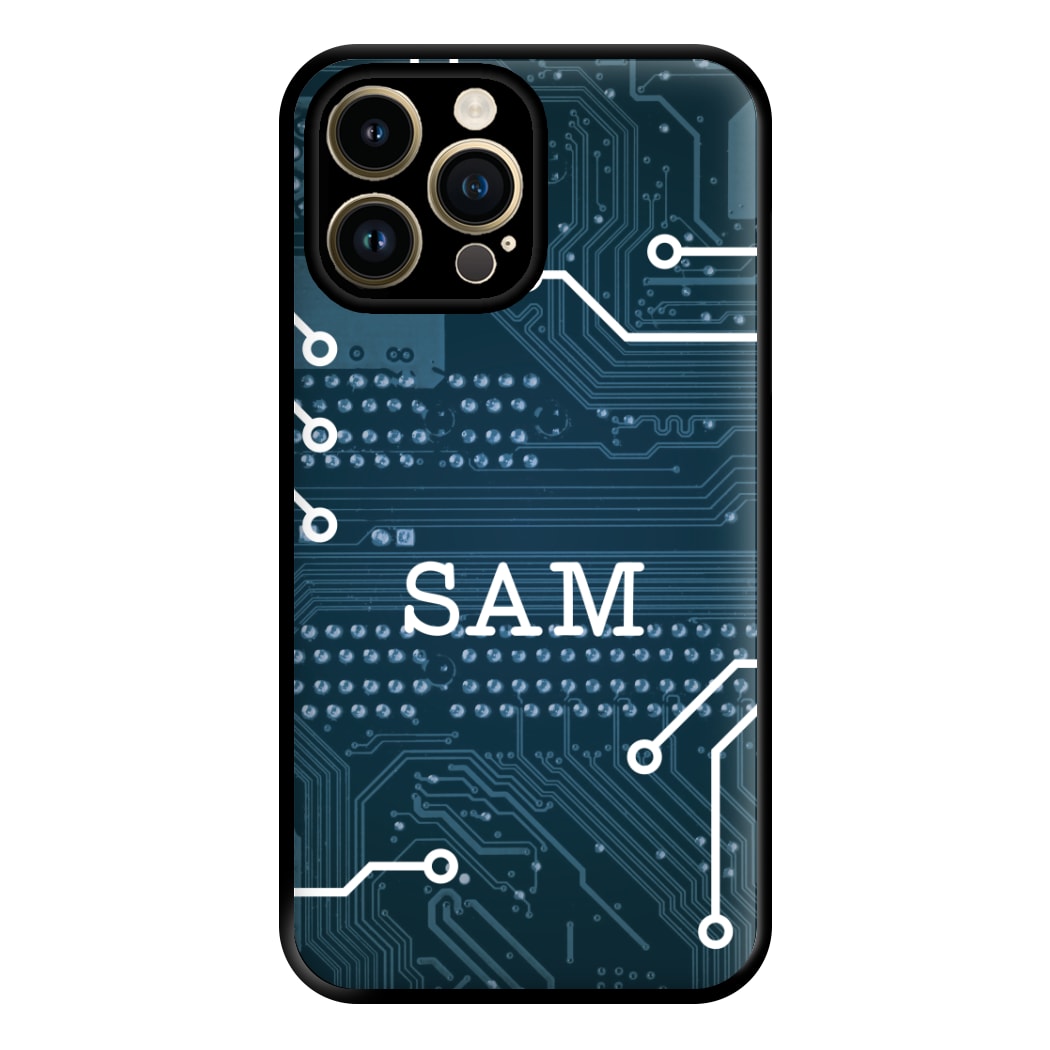 Blue Circuit Board Personalised Name iPhone 15 Pro Max Case